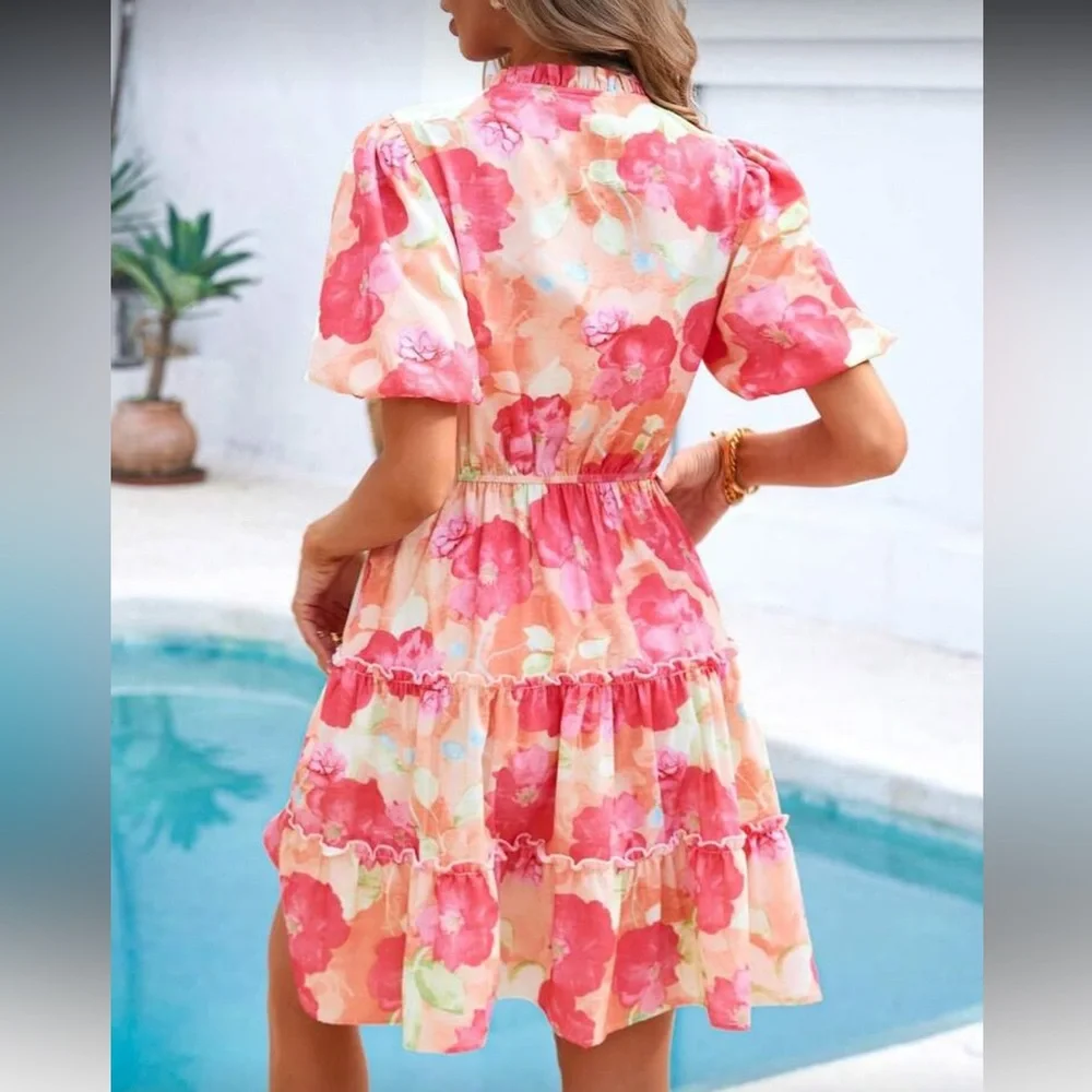 Pink floral print dress